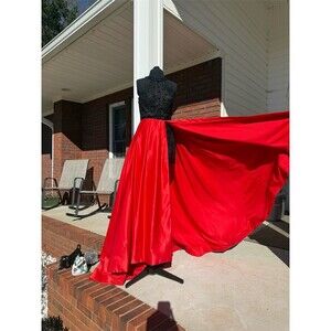 Rachel Allan 2 piece Dress Womens Size 6 Red Halter A-Line Long Prom Formal Gown